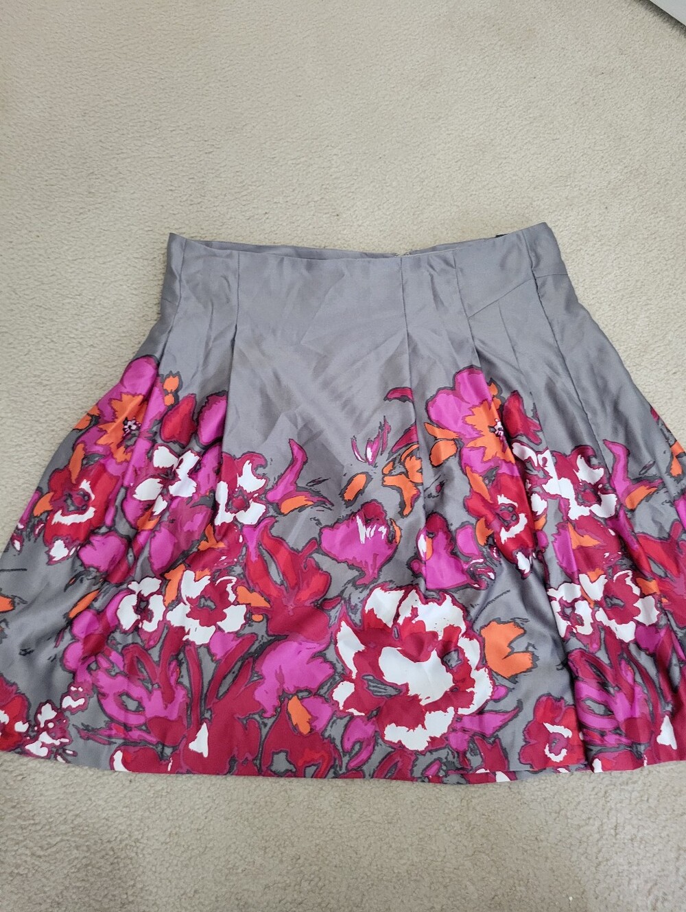Lane Bryant Skirt 18 NWT Grey Pink Red Floral Pleated Satin A-Line Plus Size